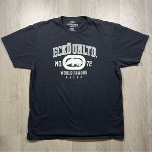 Ecko Unlimited Black Short-Sleeve Logo Tee with White Rhino Graphic